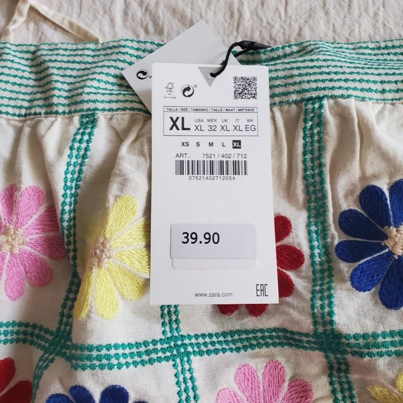 NWT ZARA  EMBROIDERED TOP LIMITED EDITION LINEN BLEND ECRU, REF. 7521/402, sz XL - Picture 6 of 6